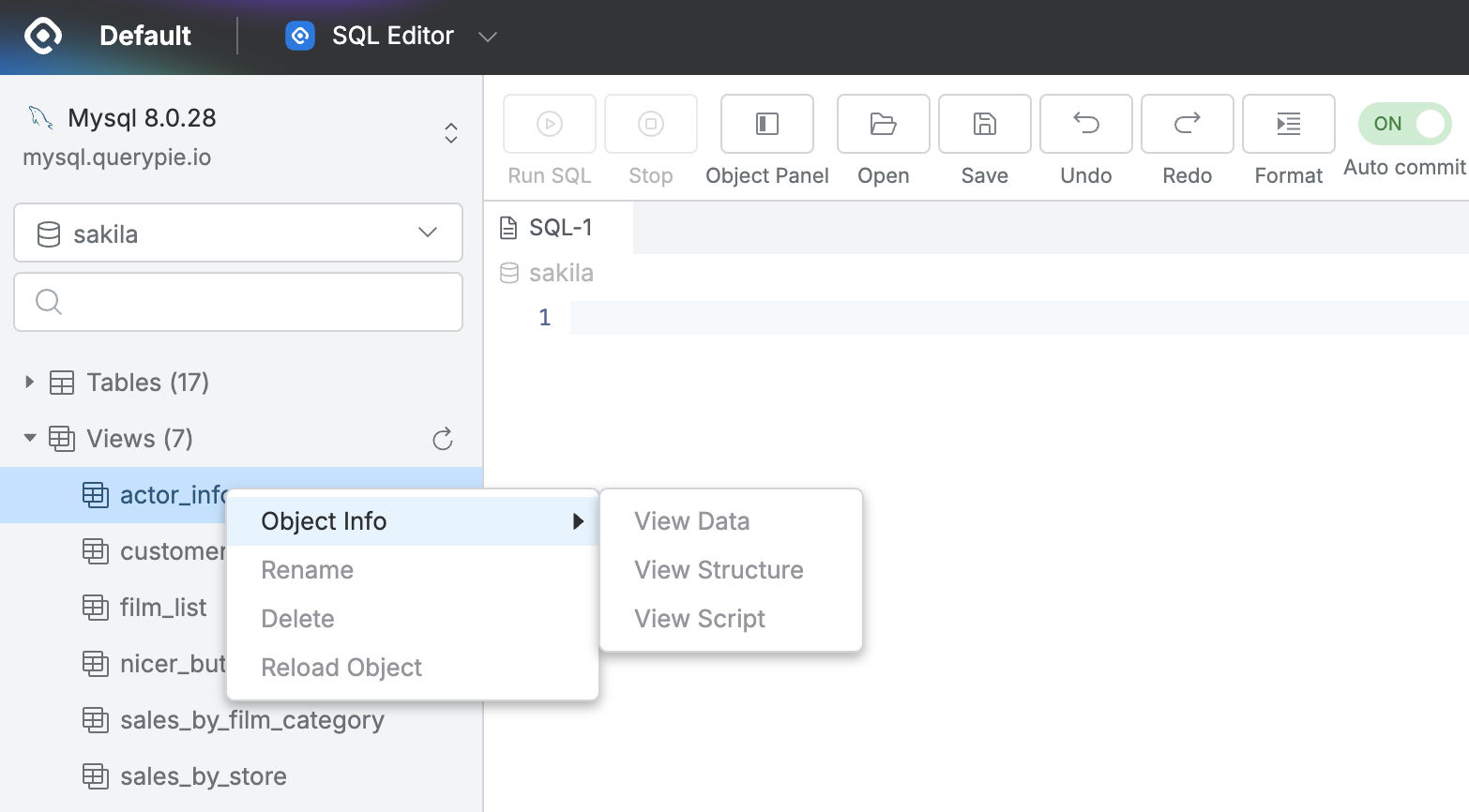 SQL Editor > Connection Panel